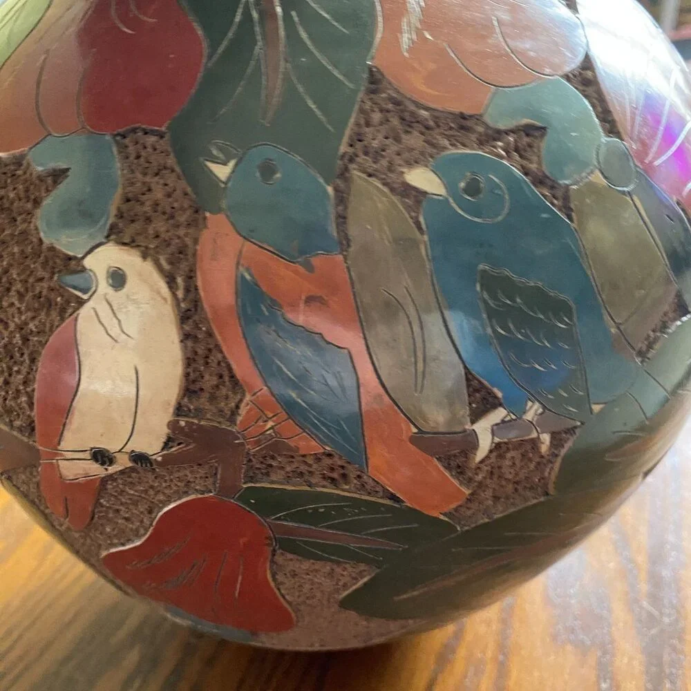 Costa Rican rain forest themed vase plant pot large monkey birds flowers Irma ro